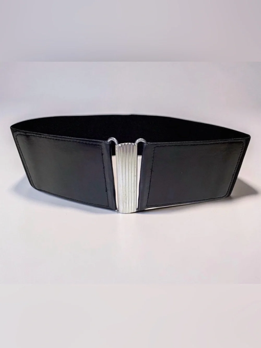 Iris Setlakwe Wide Waist Belt | Black Leather | Elastic | Silver Clasp | Size 4
